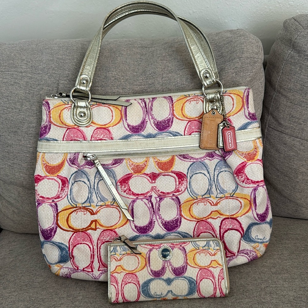 Coach Pink and Purple Shoulder Bag with matching wallet